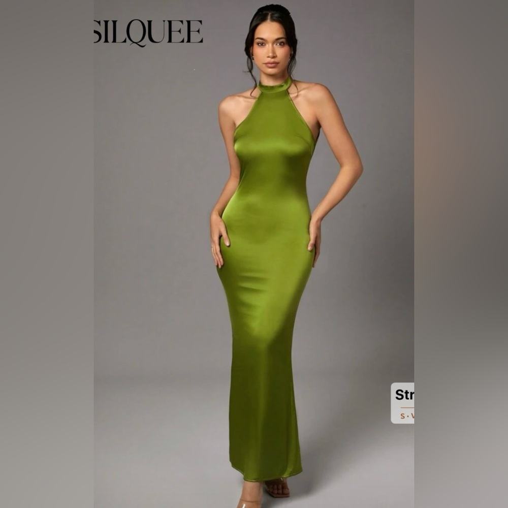 SHEIN Green Halter Neck Sheath Maxi Dress